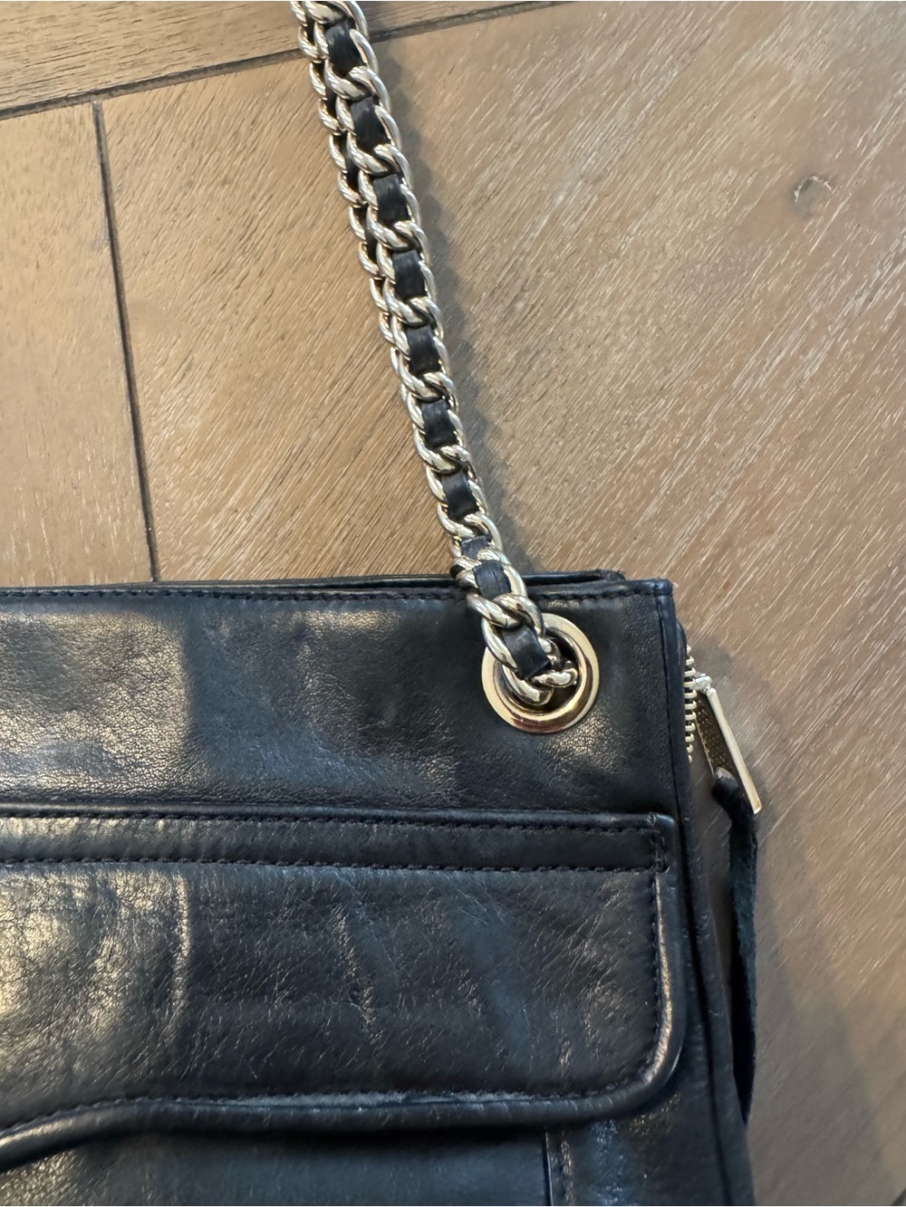 Rebecca Minkoff Swing Convertible Black Leather Chain-Strap Crossbody Purse - Picture 4 of 13